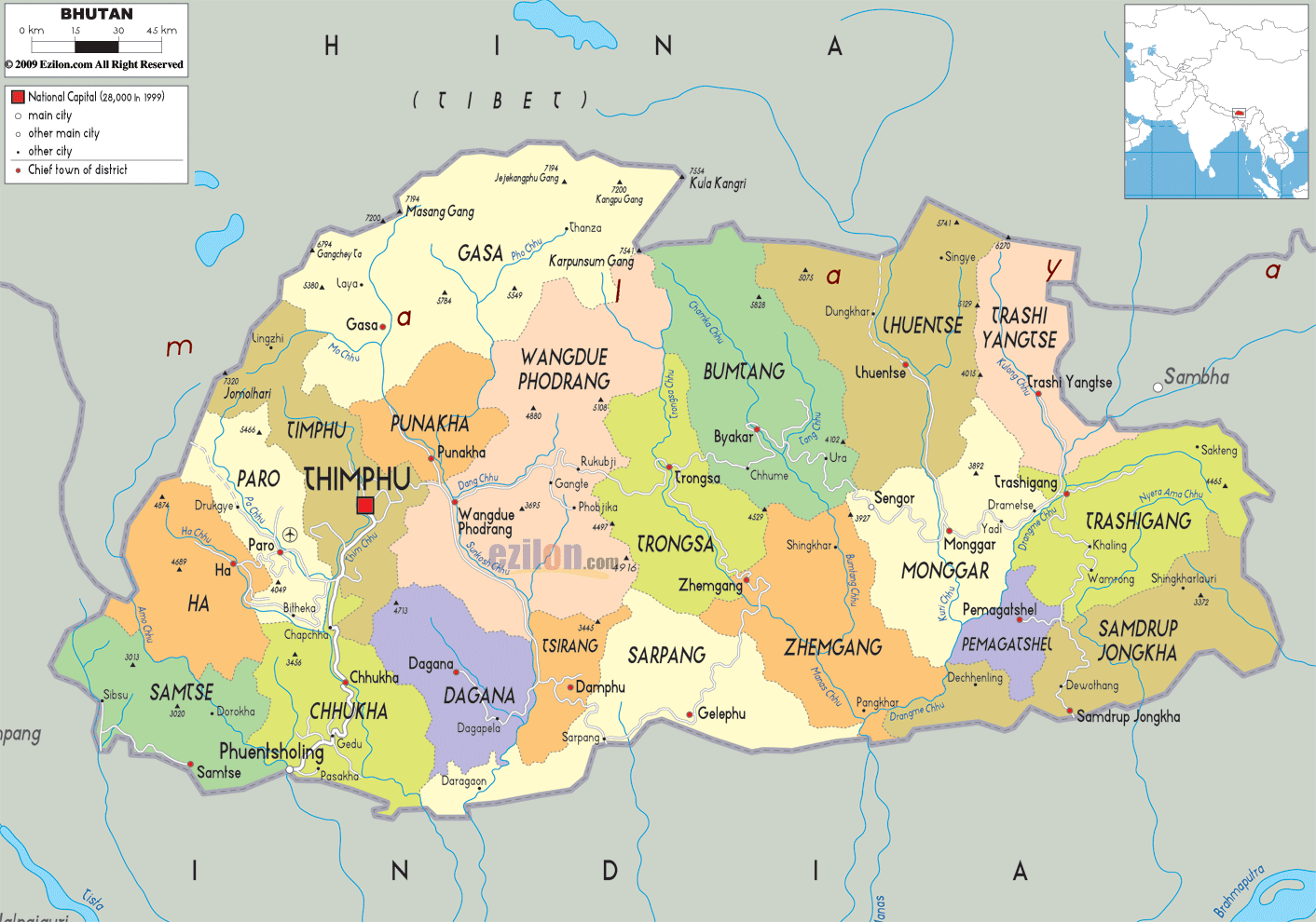 politique carte du Bhoutan